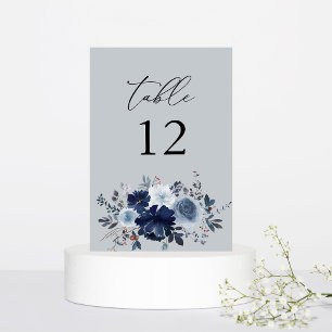 Blue & Navy Floral Table Number - Blue Grey