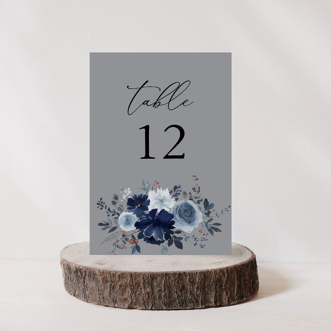 Blue & Navy Floral Table Number - Grey (Creator Uploaded)