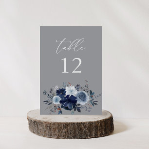 Blue & Navy Floral Table Number - Grey 2