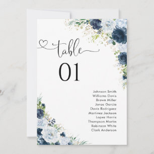 Blue Navy Floral Table Number Seating Chart