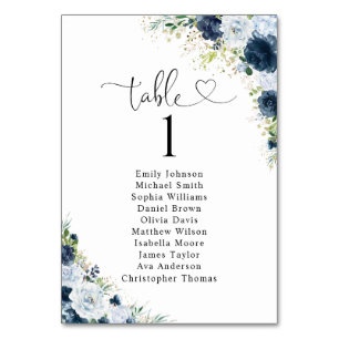 Blue Navy Floral Table Number Seating Chart