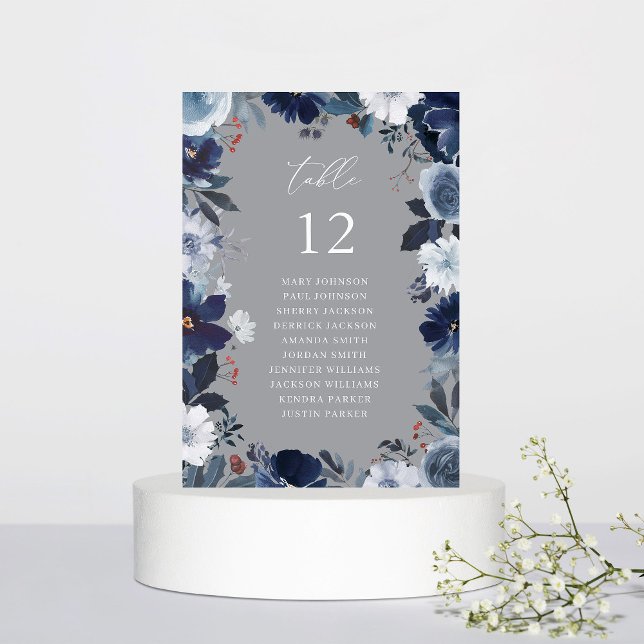 Blue & Navy Floral Table Number Seating Chart Grey (Creator Uploaded)
