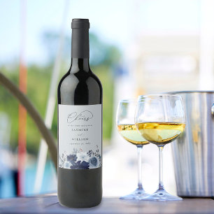 Blue & Navy Floral Wedding - Blue Grey Wine Label