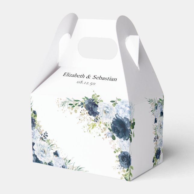 Blue Navy Floral Wedding Favour Box (Front Side)