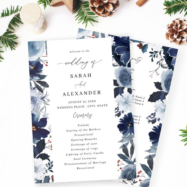 Blue & Navy Floral Wedding Program (Creator Uploaded)