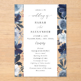 Blue & Navy Floral Wedding Program Acrylic