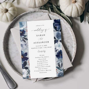 Blue & Navy Floral Wedding Program - Blue Grey