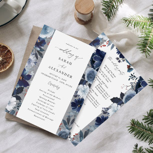 Blue & Navy Floral Wedding Program - Grey
