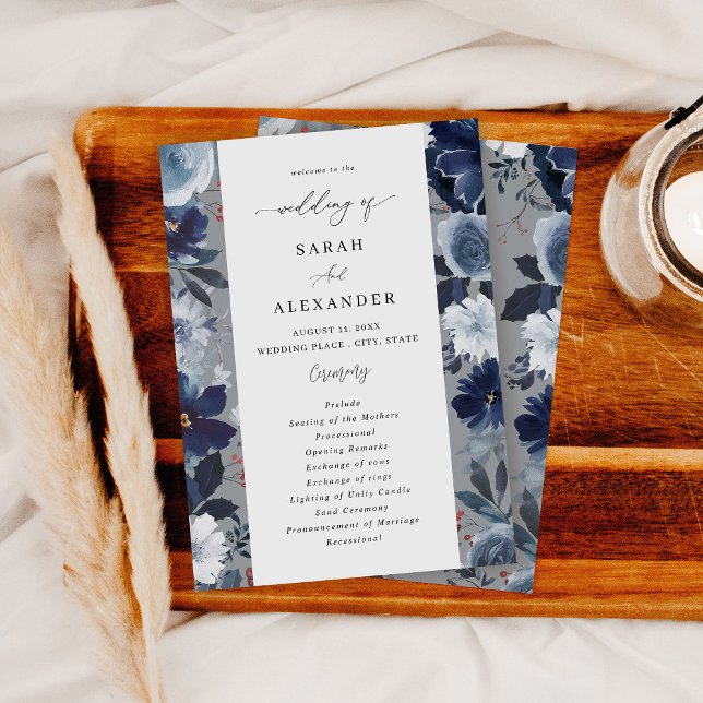 Blue & Navy Floral Wedding Program - Grey 2 (Creator Uploaded)