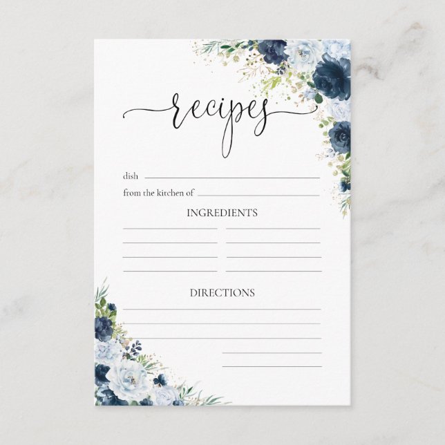 Blue Navy Floral Wedding Reception Enclosure Card (Front)