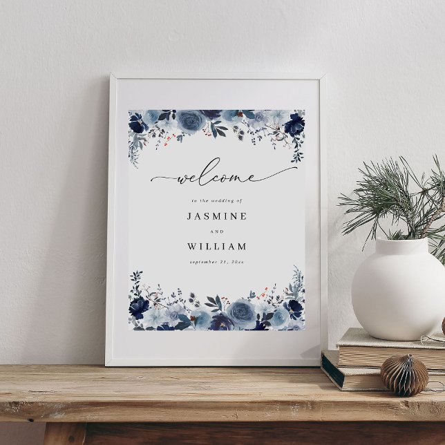 Blue & Navy Floral Wedding Welcome 2 Poster (Creator Uploaded)