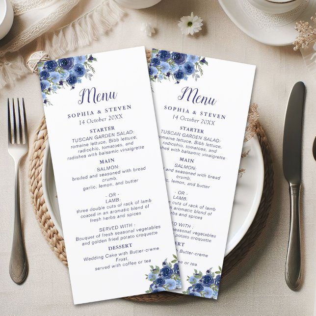 Blue Navy Flowers Elegant Wedding Party Program (Creator Uploaded)