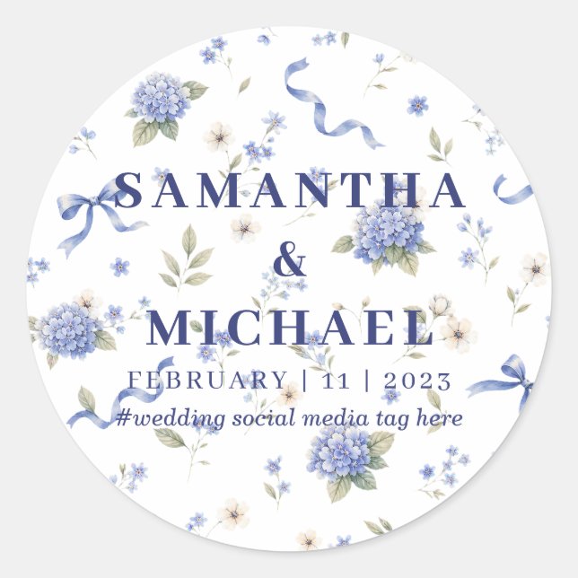 Blue Navy Flowers Floral Bundle Wedding Classic Round Sticker (Front)