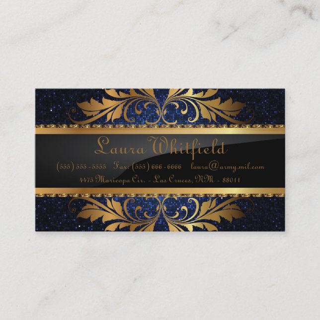 Blue Navy Glitter Sequin Disco Glitz Business Card (Front)