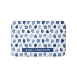 “blue navy indigo watercolor circles” “modern cont bath mat