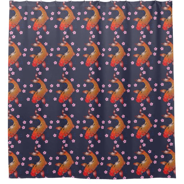 Blue Navy koi fish Shower curtain (Front)