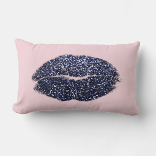 Blue Navy Lips Glitter Pastel Pink Beauty Kiss Lumbar Cushion
