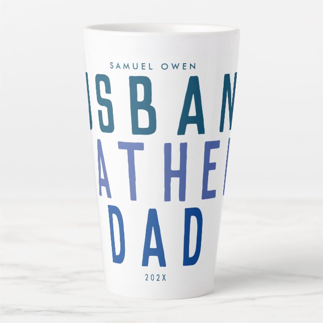 Blue Navy Meaningful Father's Day Ocean Modern DAD Latte Mug (Front)