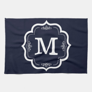 Blue Navy Monogram Tea Towel