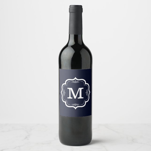 Blue Navy   Monogram Wine Label (Front)