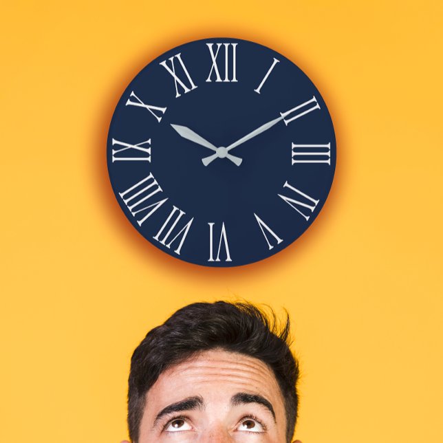 Blue Navy Nauti Gray Metallic Silver Roman Number2 Large Clock (Blue Navy Nauti Gray Metallic Silver Roman Number  Large Clock)