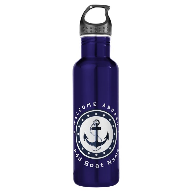 Blue Navy Nautical Anchor yacht club boat marina  710 Ml Water Bottle (Front)