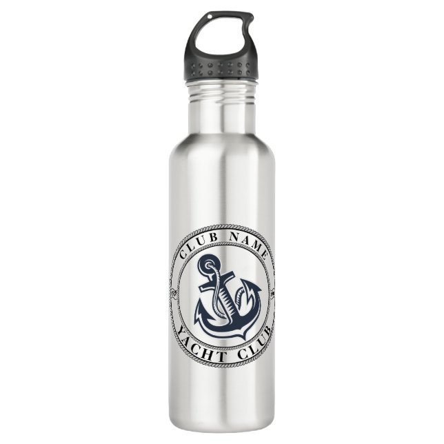 Blue navy Nautical Anchor yacht club boat marina 710 Ml Water Bottle (Front)