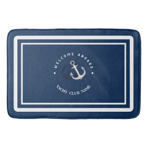 Blue Navy Nautical Anchor yacht club boat marina  Bath Mat