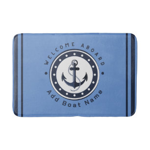 Blue Navy Nautical Anchor yacht club boat marina  Bath Mat