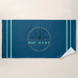 Blue navy Nautical Anchor yacht club boat marina  Beach Towel