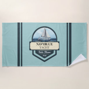 Blue Navy Nautical Anchor yacht club boat marina Beach Towel