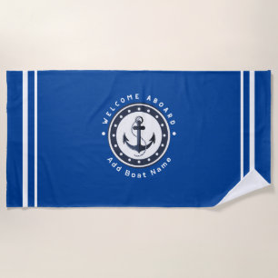 Blue Navy Nautical Anchor yacht club boat marina  Beach Towel