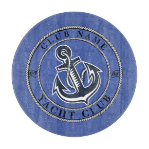 Blue navy Nautical Anchor yacht club boat marina Cutting Board