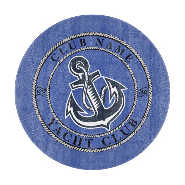 Blue navy Nautical Anchor yacht club boat marina Cutting Board (Front)