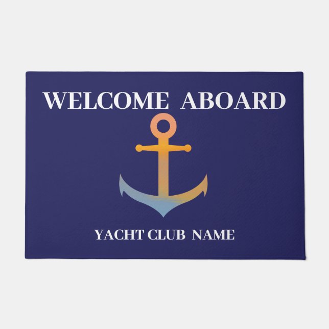 Blue navy Nautical Anchor yacht club boat marina Doormat (Front)