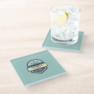 Blue Navy Nautical Anchor yacht club boat marina Glass Coaster