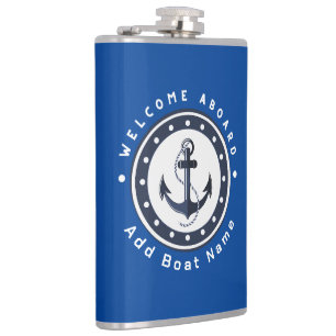 Blue Navy Nautical Anchor yacht club boat marina  Hip Flask