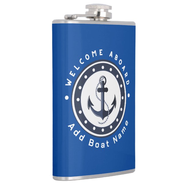 Blue Navy Nautical Anchor yacht club boat marina  Hip Flask (Right)