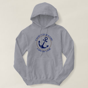 Blue navy Nautical Anchor yacht club boat marina Hoodie