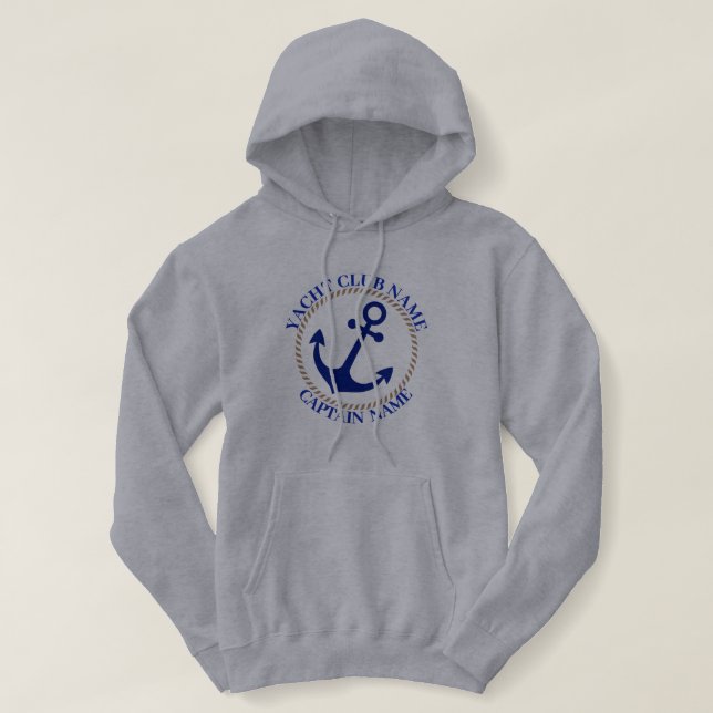 Blue navy Nautical Anchor yacht club boat marina Hoodie (Design Front)