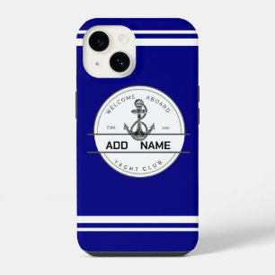 Blue navy Nautical Anchor yacht club boat marina iPhone 14 Case