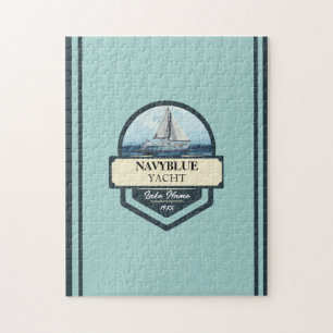 Blue Navy Nautical Anchor yacht club boat marina Jigsaw Puzzle