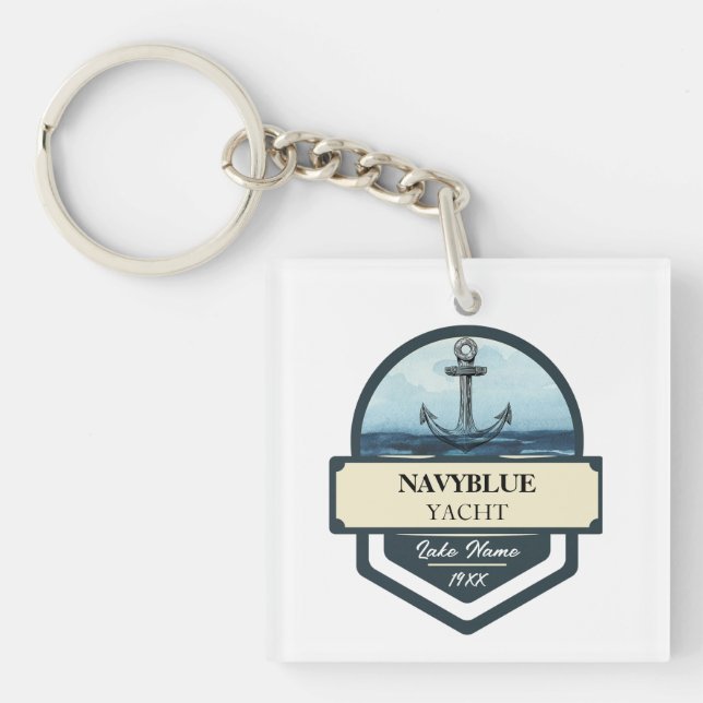 Blue Navy Nautical Anchor yacht club boat marina  Key Ring (Front)