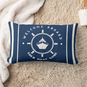 Blue Navy Nautical Anchor yacht club boat marina  Lumbar Cushion