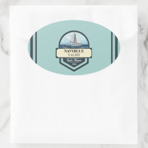 Blue Navy Nautical Anchor yacht club boat marina  Oval Sticker