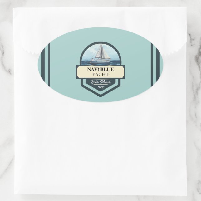 Blue Navy Nautical Anchor yacht club boat marina  Oval Sticker (Bag)