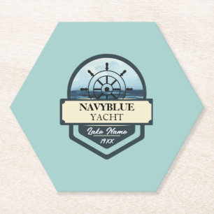 Blue Navy Nautical Anchor yacht club boat marina Paper Coaster