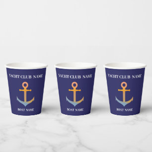 Blue navy Nautical Anchor yacht club boat marina Paper Cups