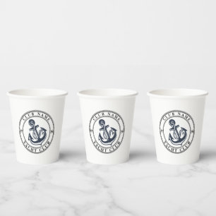 Blue Navy Nautical Anchor yacht club boat marina Paper Cups