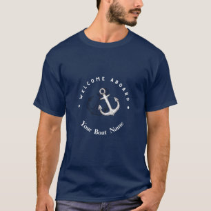 Blue Navy Nautical Anchor yacht club boat marina  T-Shirt